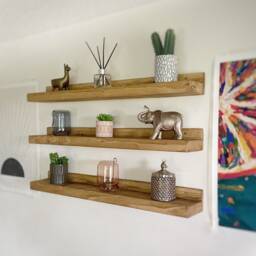 Chunky Wooden Shelves - Set Of 3 Rustic Ornament Display, 15cm Depth - thumbnail 3