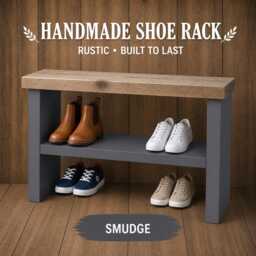 Rustic Wooden Shoe Rack Bench 33cm Deep - Entryway Storage With Shelf Hallway Unit Handmade Organiser UK - thumbnail 4