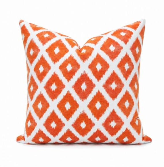 Orange Ikat Pillow Cover - Kasmir Jumba Pumpkin Geometric Trellis Accent - image 1