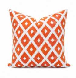 Orange Ikat Pillow Cover - Kasmir Jumba Pumpkin Geometric Trellis Accent