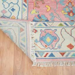 Handmade Pink Oushak Wool Rug, Floral Fine Woolcarpet, Nursery Decor Ar_3337 - thumbnail 2