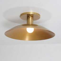 Mid Century Modern Brass Wall Sconce, Disk Shade Vanity Light - thumbnail 3