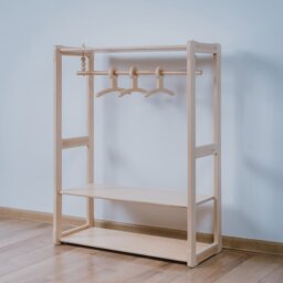 Montessori Kids Clothing Rack With Shelf Beech Wood Wardrobe - thumbnail 3