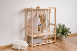 Montessori Kids Clothing Rack With Shelf Beech Wood Wardrobe - thumbnail 1