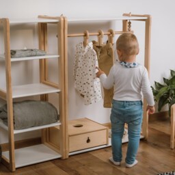 Montessori Kids Clothing Rack With Shelf Beech Wood Wardrobe - thumbnail 2