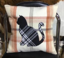Black Cat Tartan Wool Cushion, Handmade Scottish Pillow - 12x12