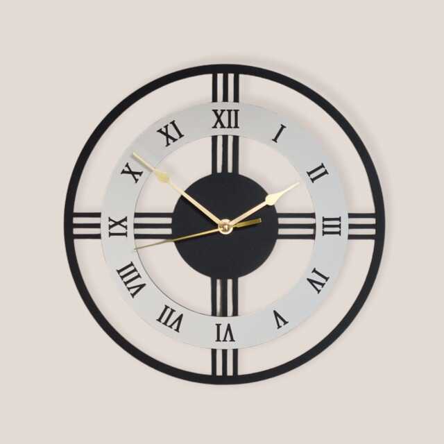 Black & White Wall Clock Silent Non Ticking Roman Numerals Wooden Ornament Gift - image 1