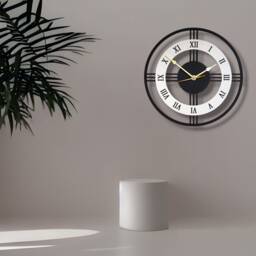 Black & White Wall Clock Silent Non Ticking Roman Numerals Wooden Ornament Gift - thumbnail 2