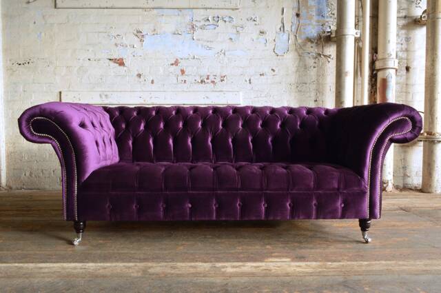 Purple Velvet 3 Seater Chesterfield Sofa, British Handmade - image 1