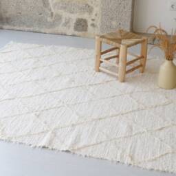 Large Handmade Cream Carpet, Beige Checkered Area Rug, Bedroom Recycled Living Room Bohemian Decor Nursery Rug Beiger Teppich - thumbnail 3