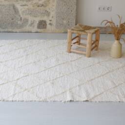 Large Handmade Cream Carpet, Beige Checkered Area Rug, Bedroom Recycled Living Room Bohemian Decor Nursery Rug Beiger Teppich - thumbnail 4
