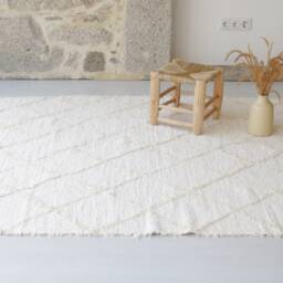 Large Handmade Cream Carpet, Beige Checkered Area Rug, Bedroom Recycled Living Room Bohemian Decor Nursery Rug Beiger Teppich - thumbnail 2