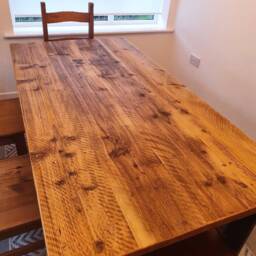 Rustic Dining Table & Bench Reclaimed Wood, Trapezium Legs - thumbnail 2