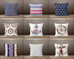 Nautical Cushion Cover-Sea Design Pillow Case-Anchor Cushion Cover-Beach House Case-Gift For Her Cushion-Handmade Material - thumbnail 1