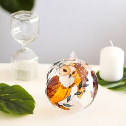Brown Owl Hand Painted Glass Candle Holder, Unique Home Decor - thumbnail 2