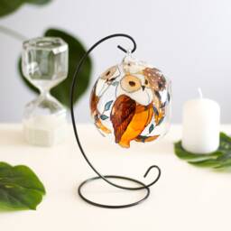 Brown Owl Hand Painted Glass Candle Holder, Unique Home Decor - thumbnail 3