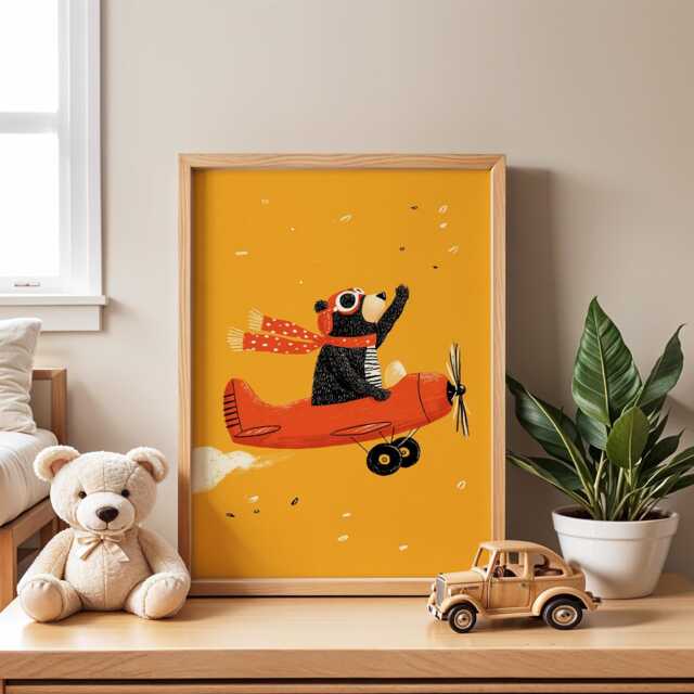 Flying Bear Nursery Poster - Airplane Wall Art For Kids Room Adventure Print Cute Animal Playroom Decor Baby Gift - image 1