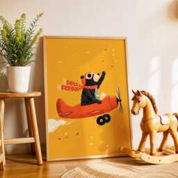 Flying Bear Nursery Poster - Airplane Wall Art For Kids Room Adventure Print Cute Animal Playroom Decor Baby Gift - thumbnail 2