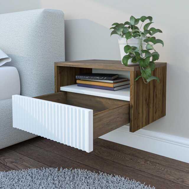 Floating Fluted Bedside Cabinet Set - Wall-Mounted Nightstands With Push-To-Open Drawers, Handmade Modern Bedroom Furniture - image 1