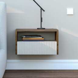 Floating Fluted Bedside Cabinet Set - Wall-Mounted Nightstands With Push-To-Open Drawers, Handmade Modern Bedroom Furniture - thumbnail 3