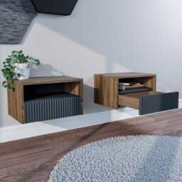 Floating Fluted Bedside Cabinet Set - Wall-Mounted Nightstands With Push-To-Open Drawers, Handmade Modern Bedroom Furniture - thumbnail 4