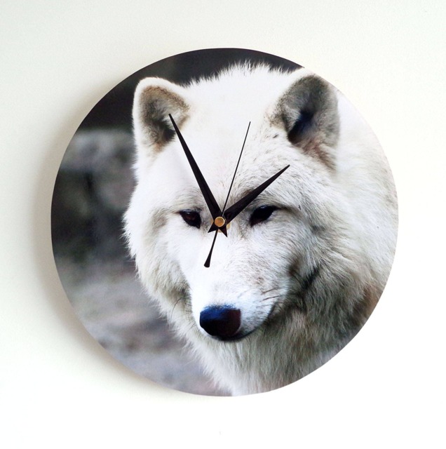 Wolf Wall Clock - Decoupage Photo Arctic White Wild Animal Round 10'' - image 1