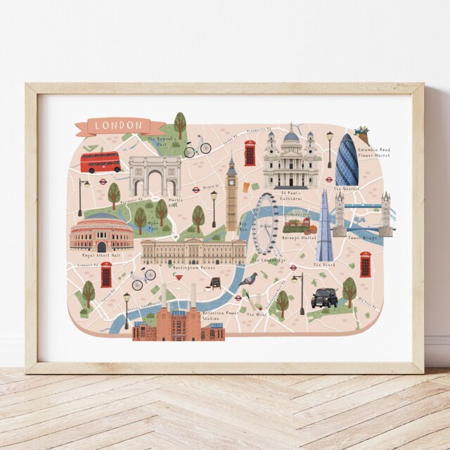 London Map, Illustrated Map Of London, Print, Art, Travel Poster, Gift, Illustration - image 1