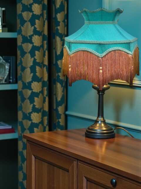 Handmade Downton Abbey Teal Blue Fabric Lamp Shades Fringe, Braid & Tassels, Bespoke British Made - image 1
