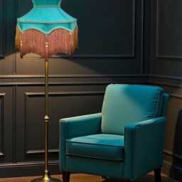 Handmade Downton Abbey Teal Blue Fabric Lamp Shades Fringe, Braid & Tassels, Bespoke British Made - thumbnail 2