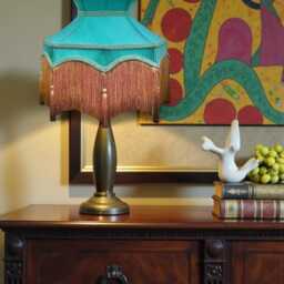 Handmade Downton Abbey Teal Blue Fabric Lamp Shades Fringe, Braid & Tassels, Bespoke British Made - thumbnail 3