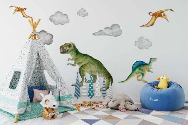 Watercolor Dinosaur Wall Decal Set Peel & Stick Nursery Art Removable Dino Stickers - image 1