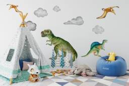 Watercolor Dinosaur Wall Decal Set Peel & Stick Nursery Art Removable Dino Stickers - thumbnail 1