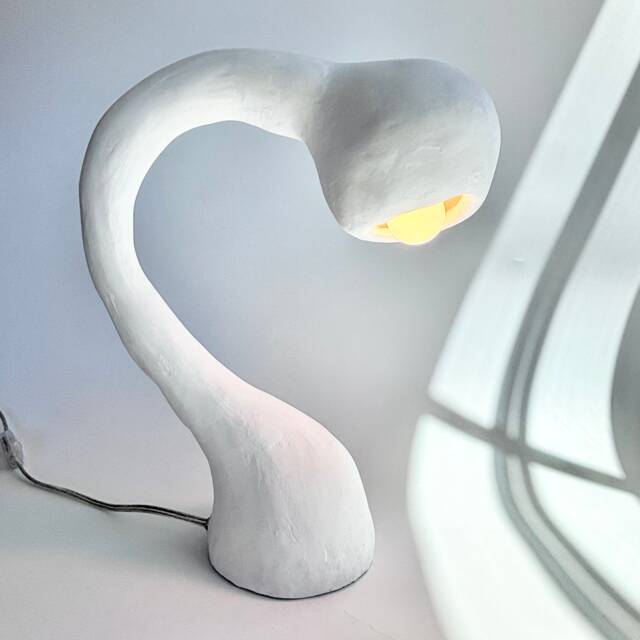Biomorphic Line By Studio Chora, Task Table Lamp, White Lime Plaster, in Stock - image 1