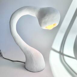 Biomorphic Line By Studio Chora, Task Table Lamp, White Lime Plaster, in Stock