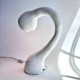 Biomorphic Line By Studio Chora, Task Table Lamp, White Lime Plaster, in Stock - thumbnail 4