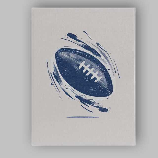 Spinning American Football Abstract Sports Illustration Blue Monochrome Canvas Wall Art Print Decor Picture Ready To Hang - image 1