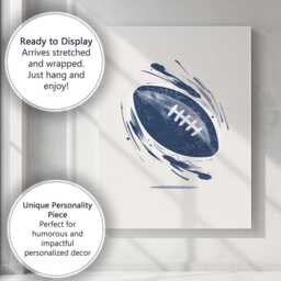 Spinning American Football Abstract Sports Illustration Blue Monochrome Canvas Wall Art Print Decor Picture Ready To Hang - thumbnail 3
