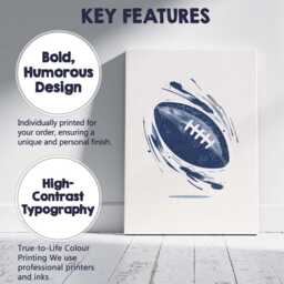 Spinning American Football Abstract Sports Illustration Blue Monochrome Canvas Wall Art Print Decor Picture Ready To Hang - thumbnail 2