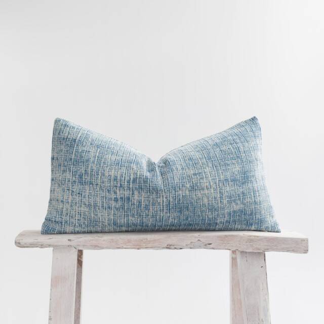 stonewash Cotton Lumbar Pillow Cover, Faded Blue Rustic Throw Cushion - image 1