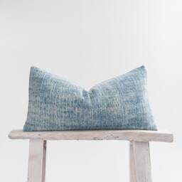 stonewash Cotton Lumbar Pillow Cover, Faded Blue Rustic Throw Cushion