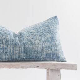 stonewash Cotton Lumbar Pillow Cover, Faded Blue Rustic Throw Cushion - thumbnail 2