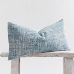 stonewash Cotton Lumbar Pillow Cover, Faded Blue Rustic Throw Cushion - thumbnail 3
