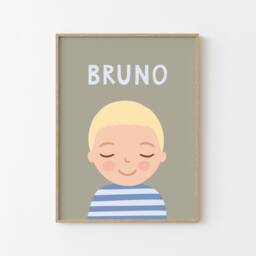 Personalized Portrait Boy With Blonde Hair - Sage/Light Green Blue Illustration Poster For Kids Wall Decor Children's Room - thumbnail 3