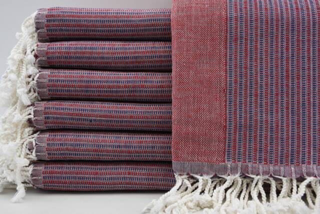 "Burgundy & Navy Blue Towel, Turkish Bath Towel, Striped Towel, Picnic Peshtemal, Turkish Towel, 40""x70" - image 1
