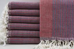 "Burgundy & Navy Blue Towel, Turkish Bath Towel, Striped Towel, Picnic Peshtemal, Turkish Towel, 40""x70"