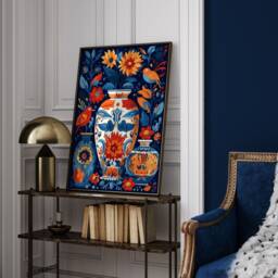 Mexican Talavera Pattern Wall Art - Mexico Print Decor Set Of Floral Vases Edition - thumbnail 2