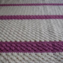 Hand Crocheted Baby Blanket Pink & White Granny Stripe, Soft Acrylic Blend - thumbnail 3