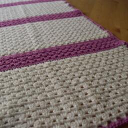 Hand Crocheted Baby Blanket Pink & White Granny Stripe, Soft Acrylic Blend - thumbnail 4