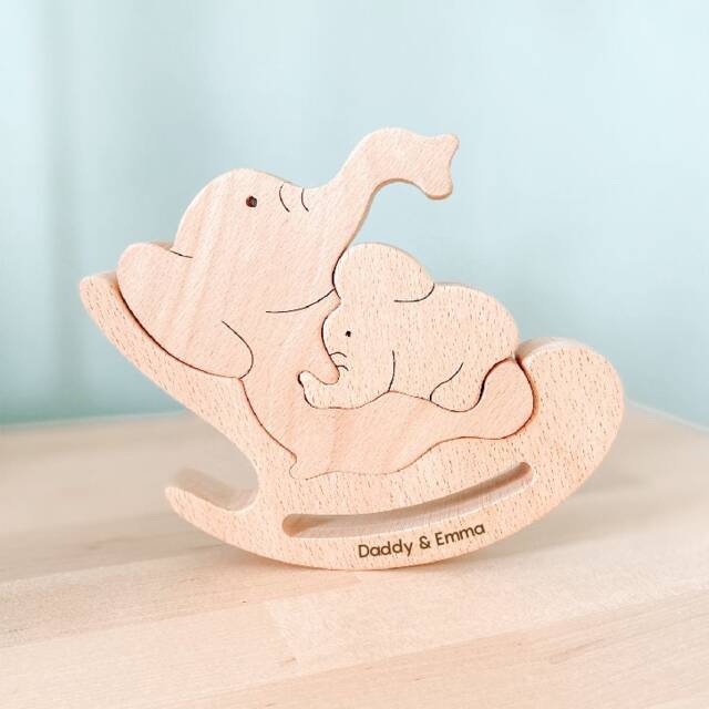 Personalised Wooden Dad & Child Sculpture Figurines Bear Or Elephant Christmas Birthday Fathers Day Gift For Daddy Baby Bear Engraving - image 1
