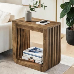 Farmhouse Narrow End Table Slatted Mdf 2-Tier Sofa Side Table - thumbnail 1